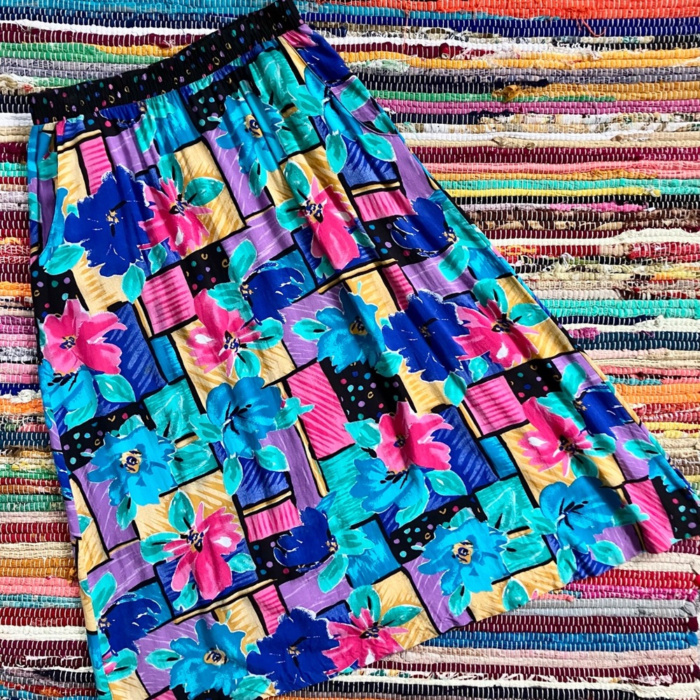 Vintage ~ Voice floral print midi a-line skirt